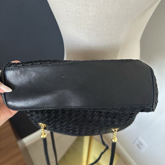 SISO ITALY VINTAGE LEATHER Woven Handbag Black Bottega Style Gold Accents - Picture 9 of 9